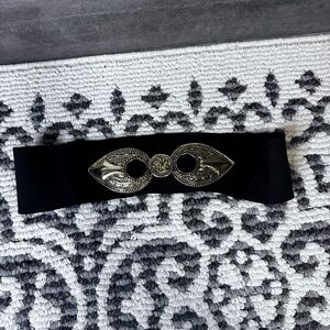 Vintage Black Velvet Belt with Decorative gold - Tone Buckle